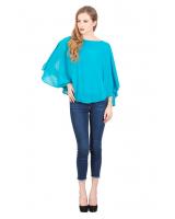 QA-345 Stylish Flared Sleeves Top Sky Blue