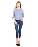 QA-347 Women Cold Shoulder Top Blue