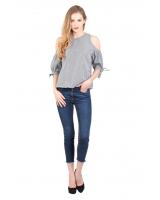 QA-347 Women Cold Shoulder Top Grey