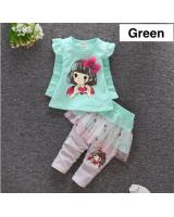 SWK91020 Lovely Top and Skirt Pant Set Green