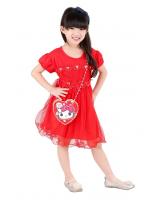 QA-382 Adorable Dress With Sling Bag Red