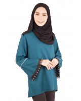 QA-396 Fluted Sleeves Women Blouse Ocean Green