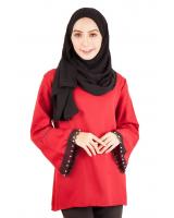 QA-396 Fluted Sleeves Women Blouse Red