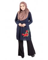 QA-402 Embroidery Muslimah Top Navy Blue