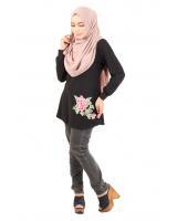 QA-434 Lovely Floral Embroidery Top Black