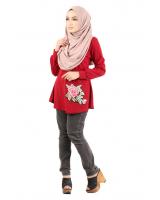 QA-434 Lovely Floral Embroidery Top Red