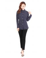 QA-511 Women's Mandarin Collar Top Navy Blue