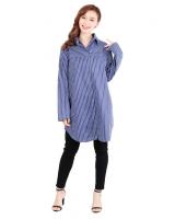 QA-514 Women's Striped Blouse Denim Blue