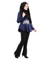 QA-518 Embroidery Women's Blouse Navy Blue