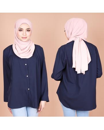 Qa 833 Muslimah Button Blouse Navy Blue Tops Muslim Fashion Whizet All In One Dropship Platform