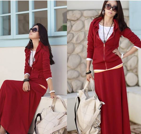 WD8418 Korea Fashion Jacket N Skirt Red (1 set)