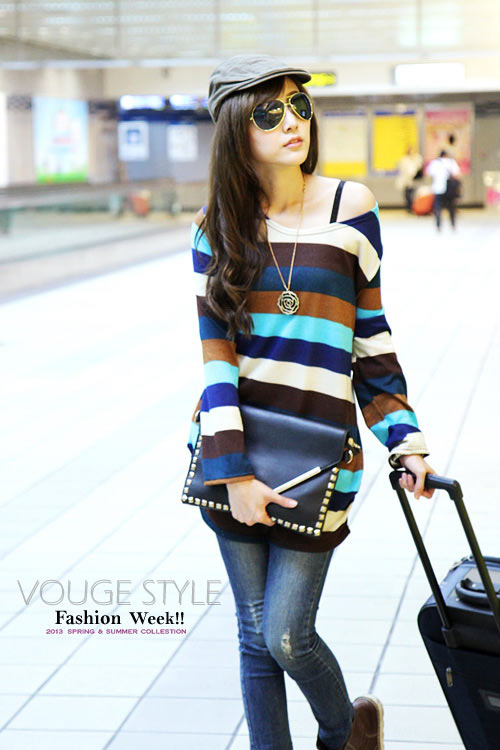 WT4171 Stripe Long Top As Picture