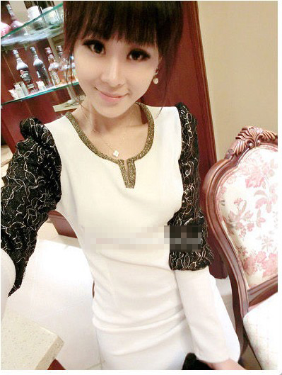 WD9229 Sexy Lace Sleeves Dress White