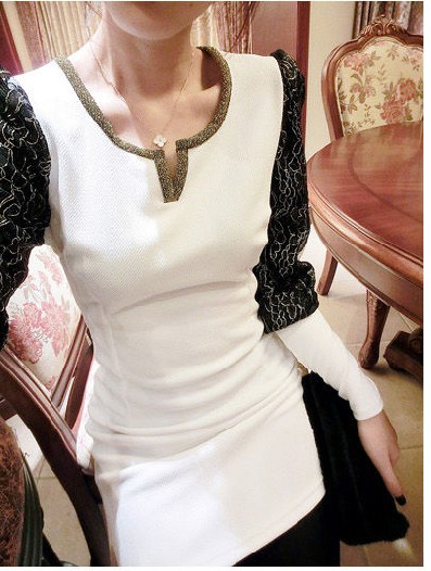 WD9229 Sexy Lace Sleeves Dress White