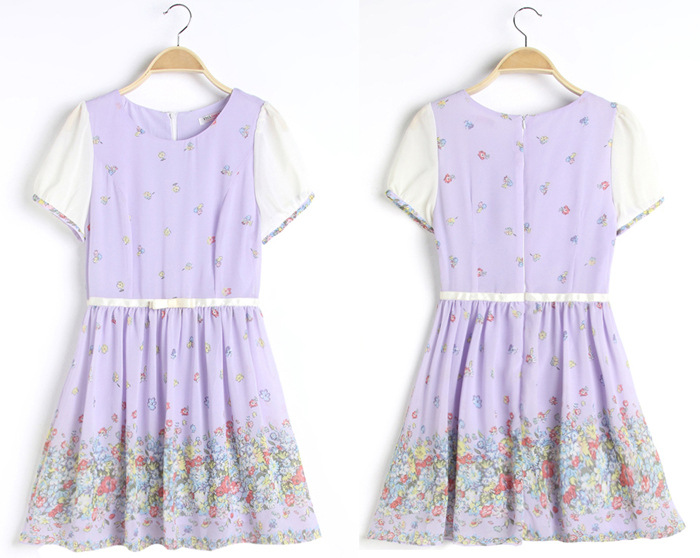 WD4704 Sweet Chiffon Flora Dress Purple