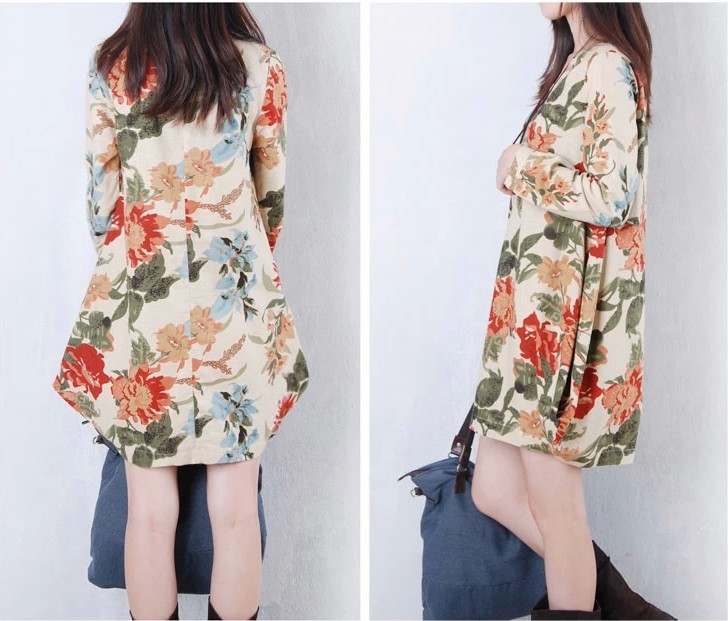 WD4827 Floral Dress Beige