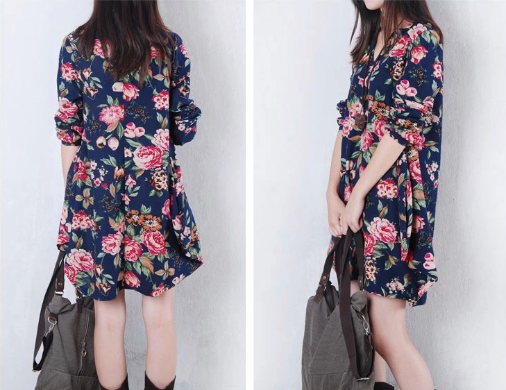 WD4827 Floral Dress Dark Blue