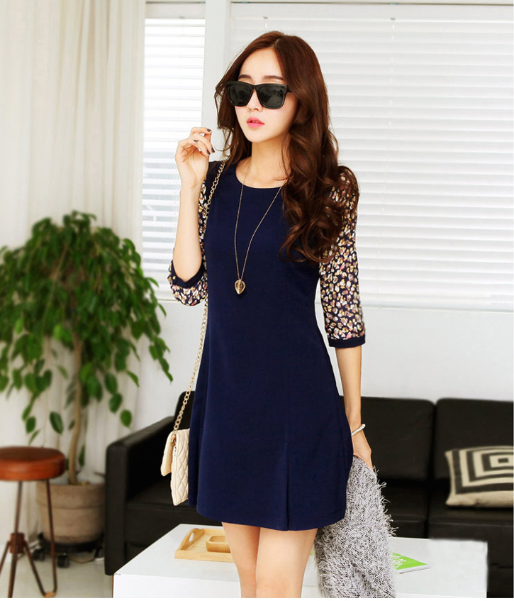 WD4997 Korean Fashion Dress Dark Blue