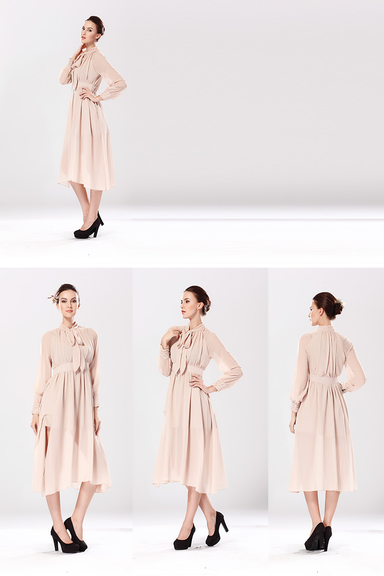 WD5092 Stylish Chiffon Dress Almond