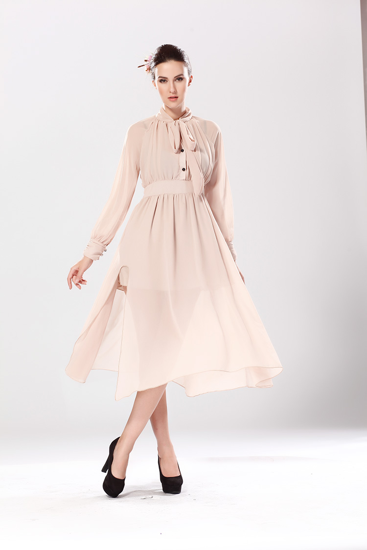 WD5092 Stylish Chiffon Dress Almond