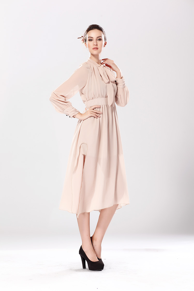 WD5092 Stylish Chiffon Dress Almond