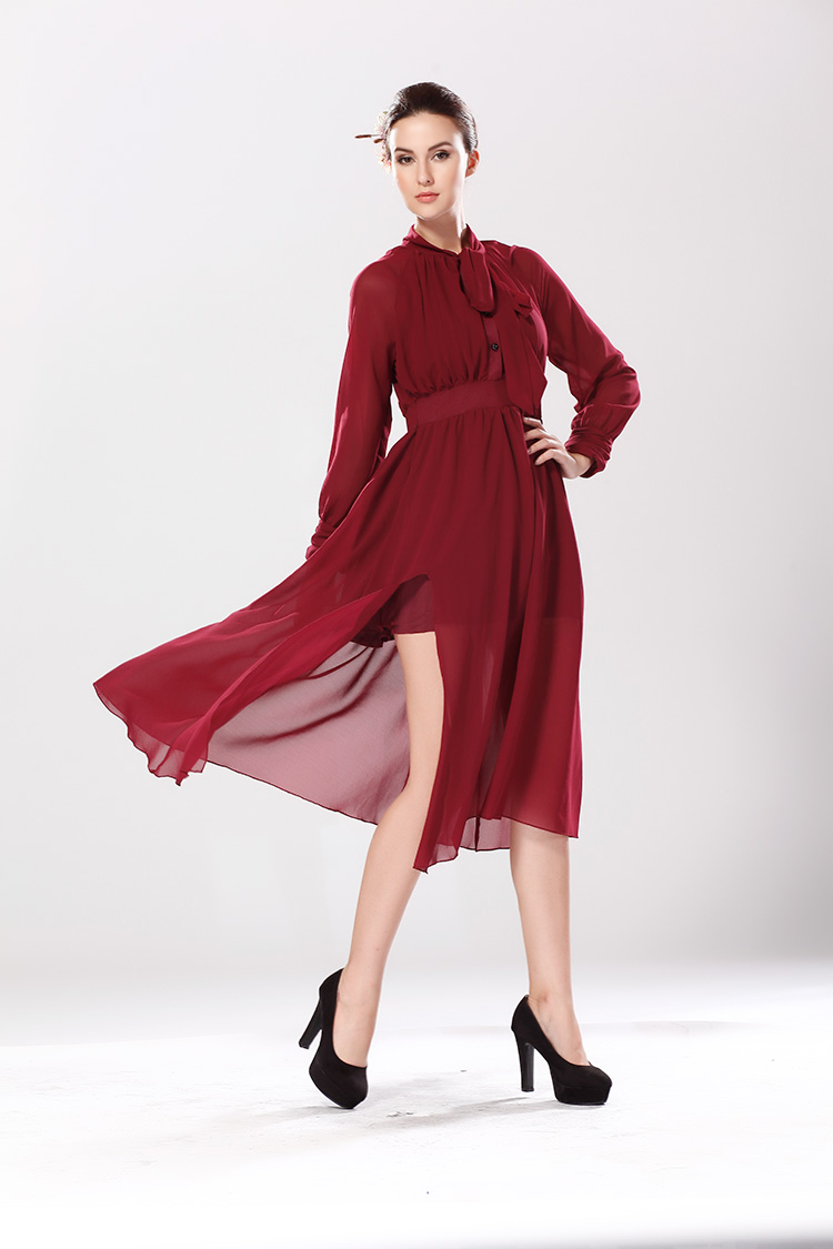 WD5092 Stylish Chiffon Dress Dark Red