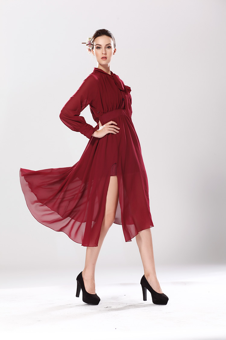 WD5092 Stylish Chiffon Dress Dark Red