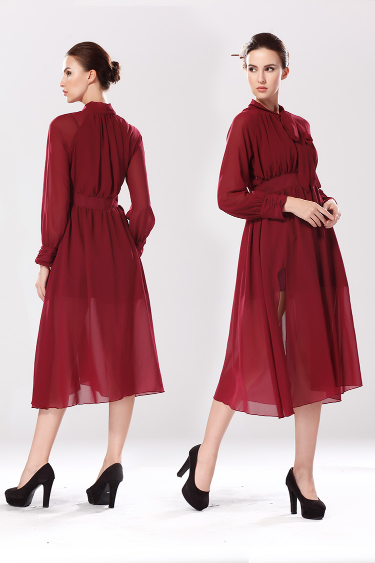 WD5092 Stylish Chiffon Dress Dark Red