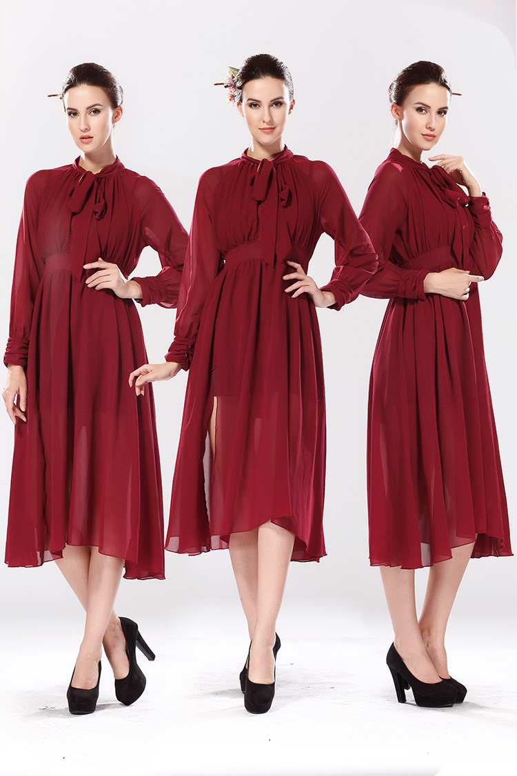 WD5092 Stylish Chiffon Dress Dark Red