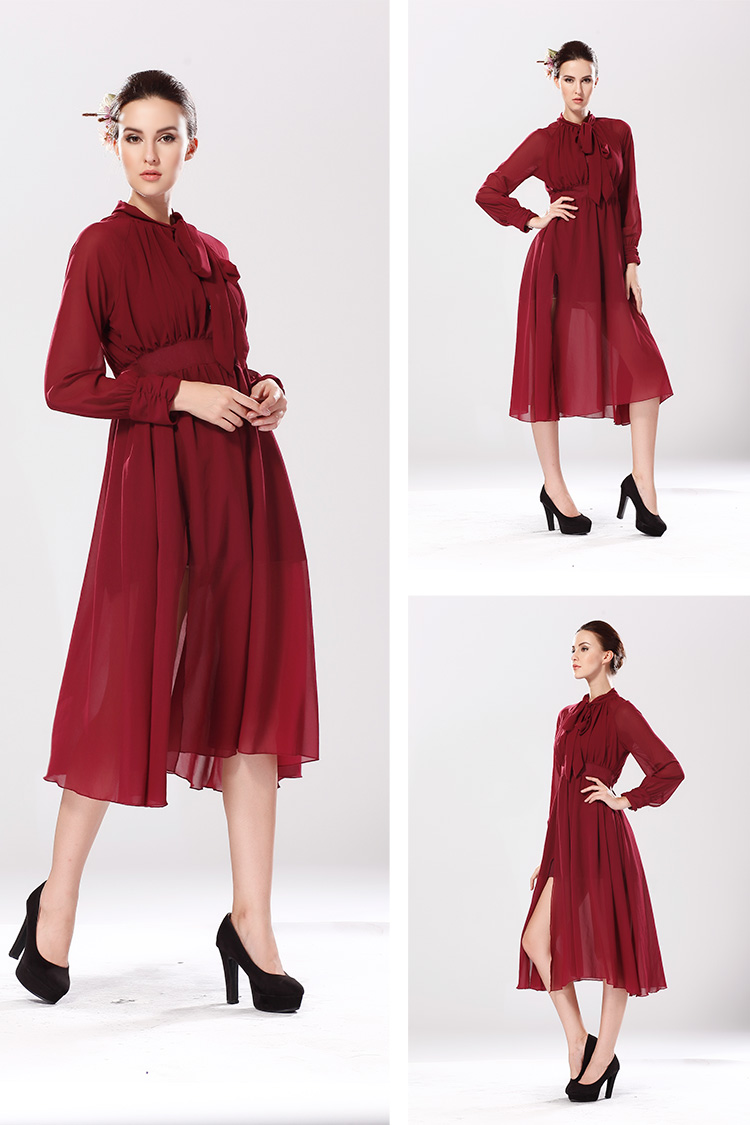 WD5092 Stylish Chiffon Dress Dark Red