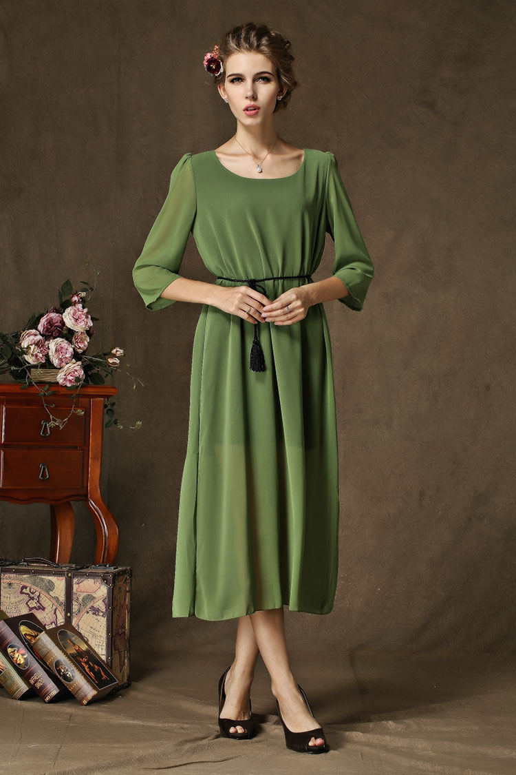 WD5093 Europe Chiffon Dress Green