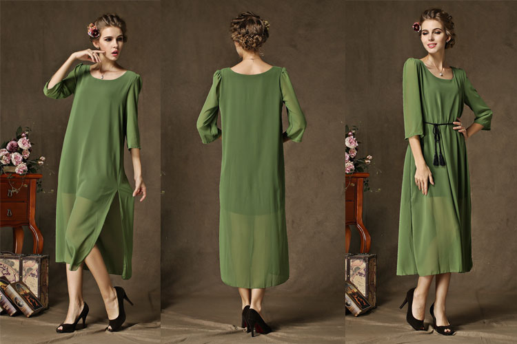 WD5093 Europe Chiffon Dress Green