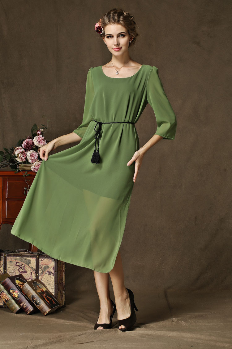 WD5093 Europe Chiffon Dress Green