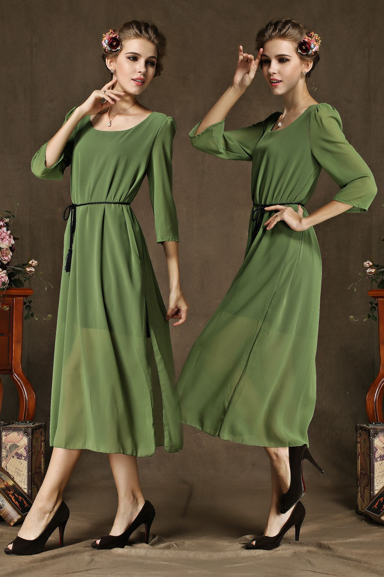 WD5093 Europe Chiffon Dress Green