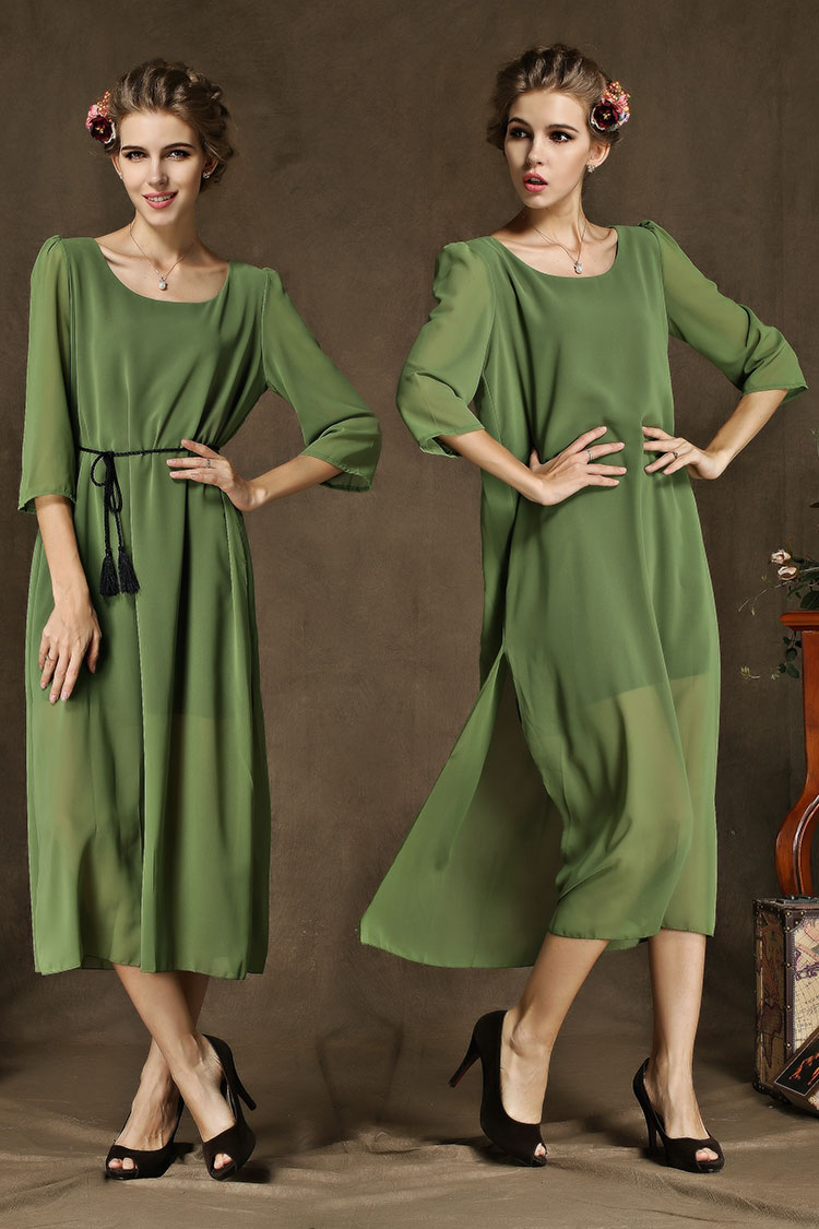 WD5093 Europe Chiffon Dress Green