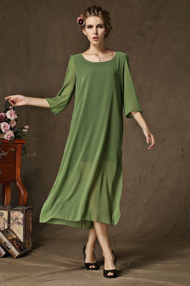 WD5093 Europe Chiffon Dress Green