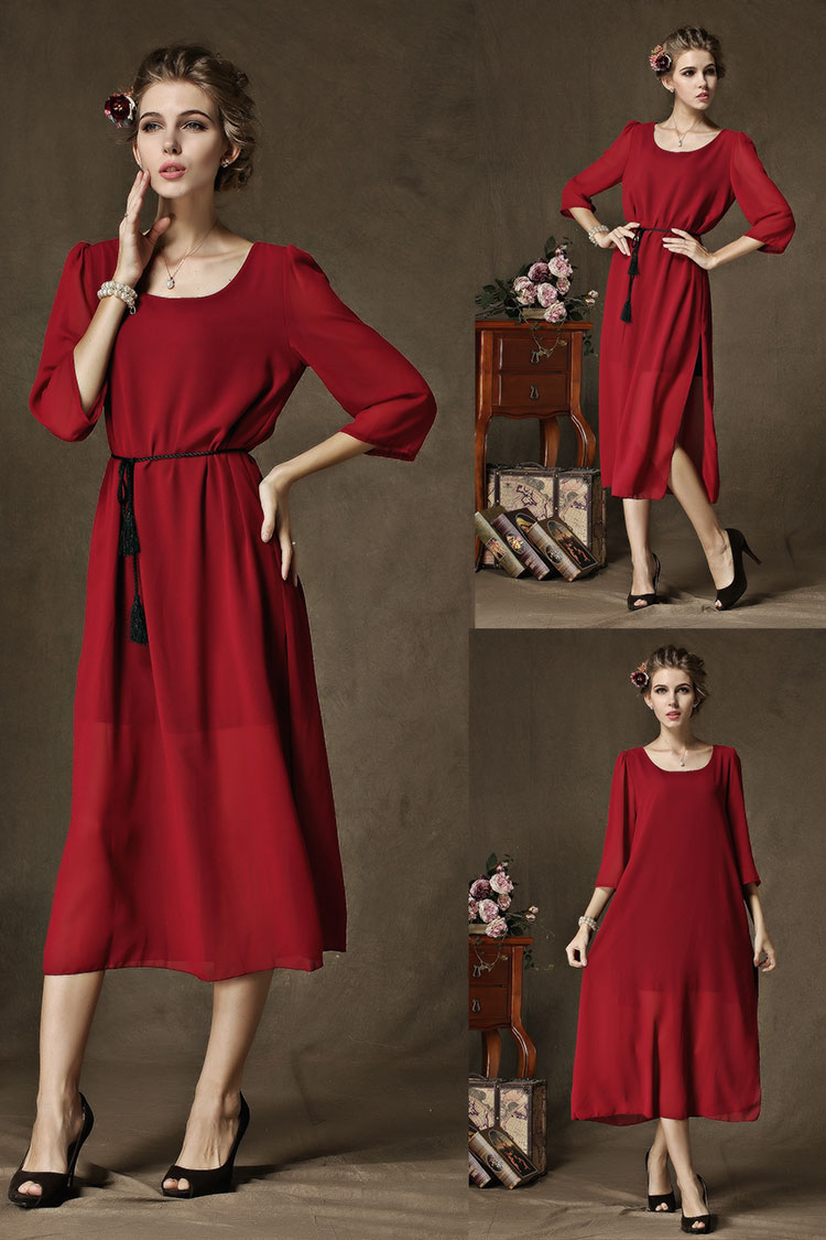 WD5093 Europe Chiffon Dress Red