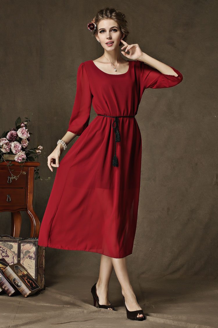 WD5093 Europe Chiffon Dress Red