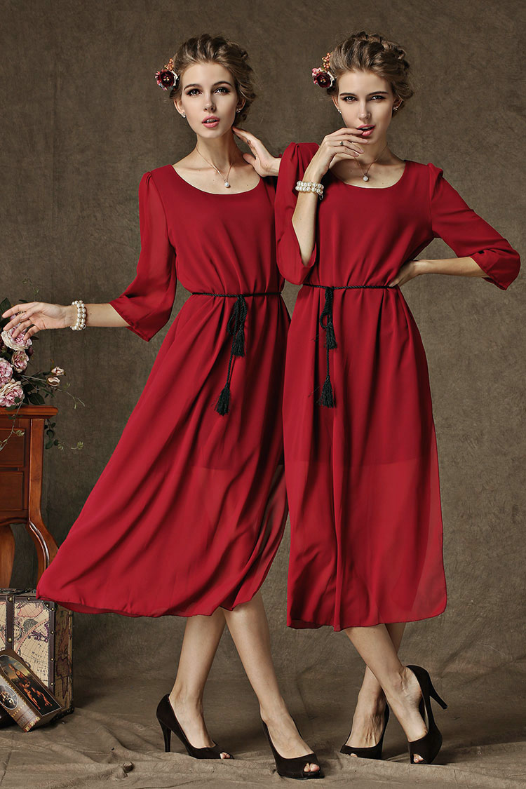 WD5093 Europe Chiffon Dress Red