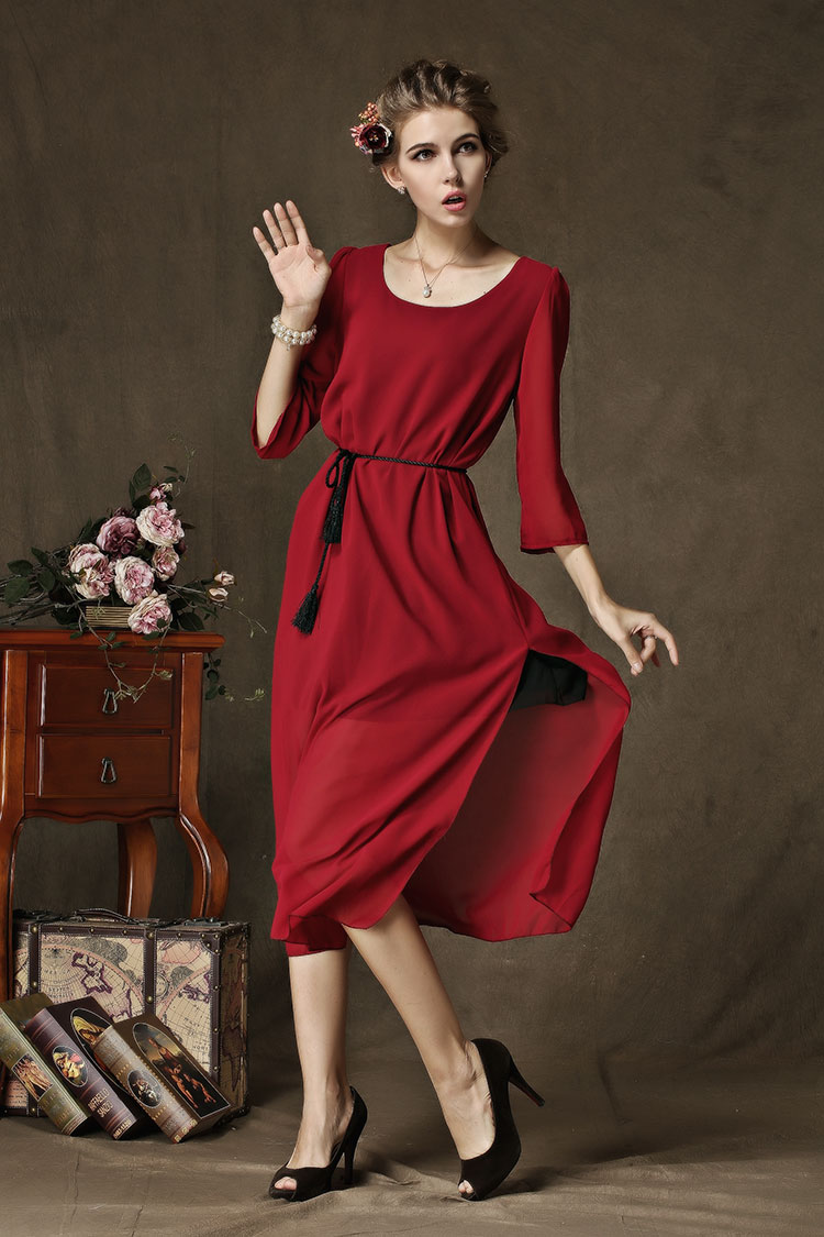 WD5093 Europe Chiffon Dress Red