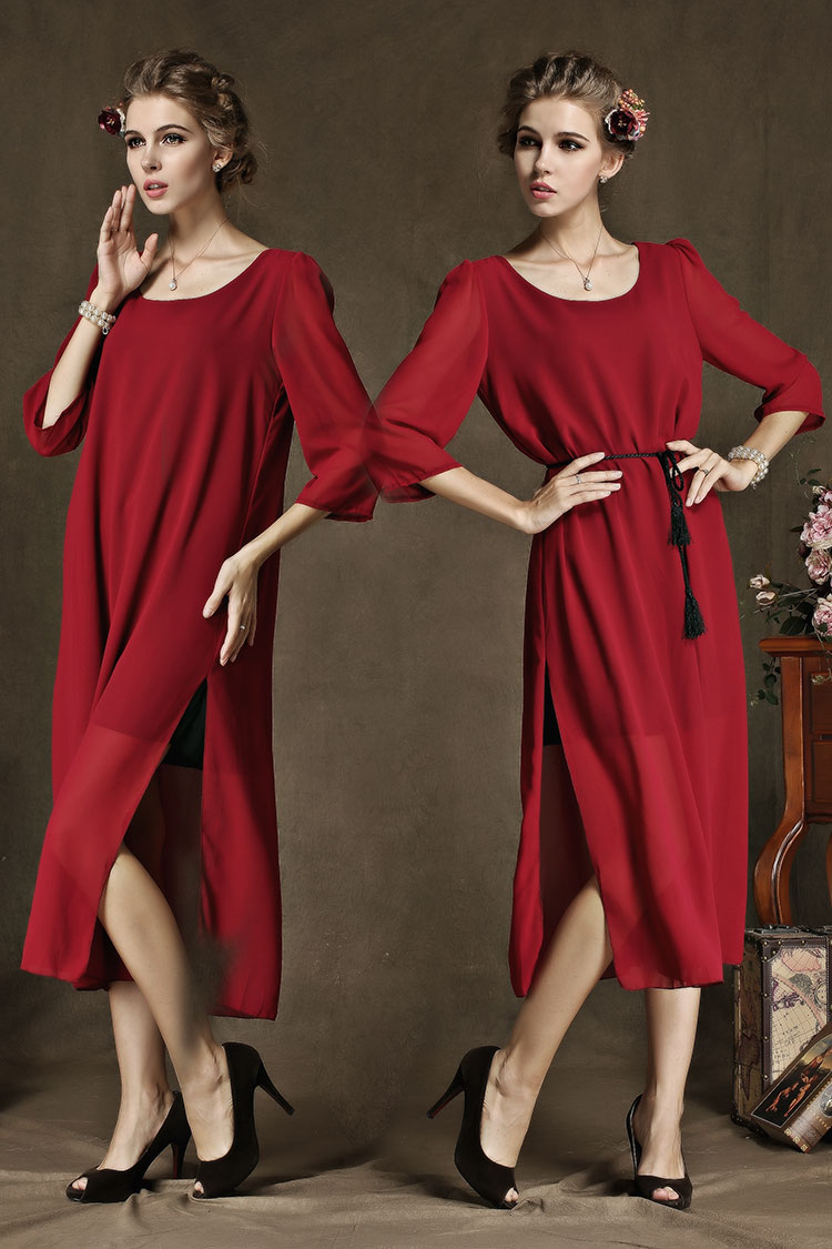 WD5093 Europe Chiffon Dress Red