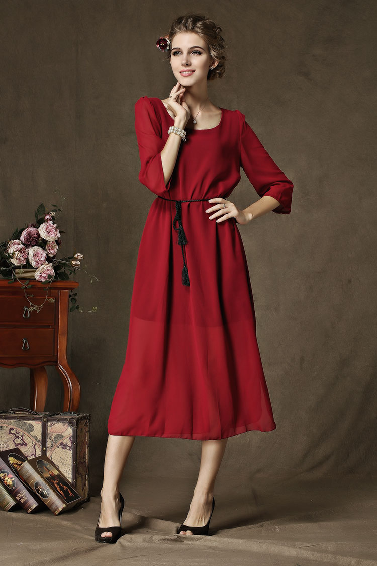 WD5093 Europe Chiffon Dress Red