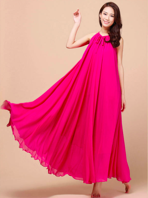 WD5469 Elegant Long Dress Dark Pink