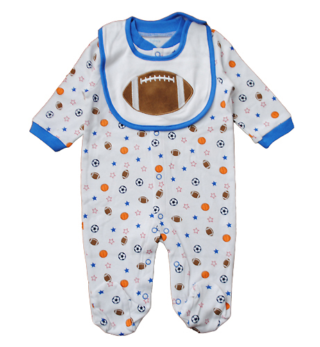 WB1016 Football Baby Romper Blue