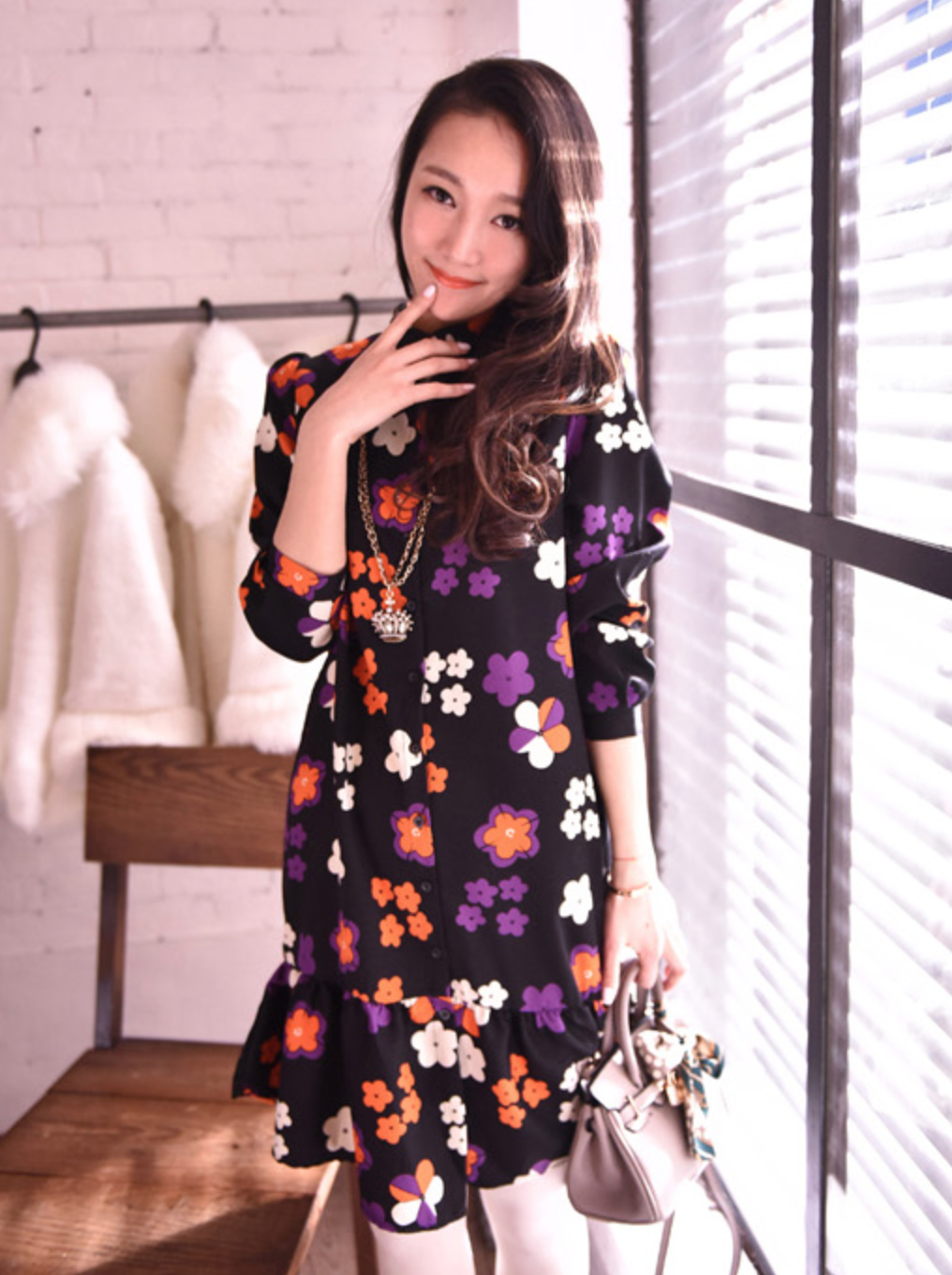 WD5683 Floral Dress Black