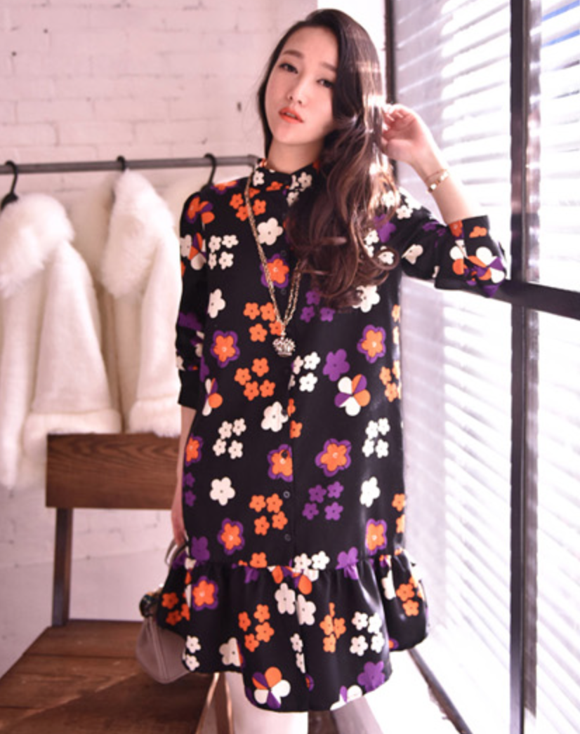 WD5683 Floral Dress Black