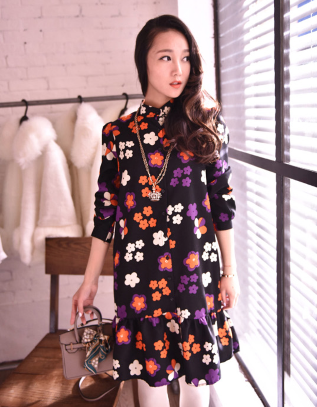 WD5683 Floral Dress Black