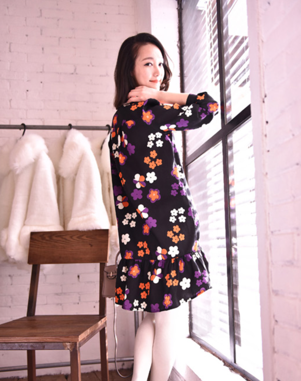 WD5683 Floral Dress Black