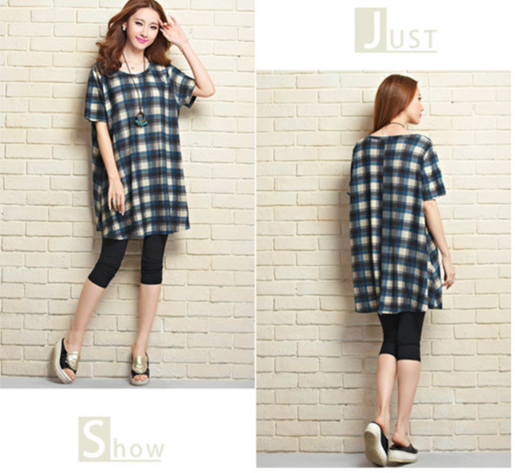 WD5700 Stylish Checker Dress Blue