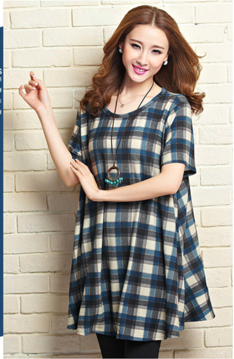 WD5700 Stylish Checker Dress Blue